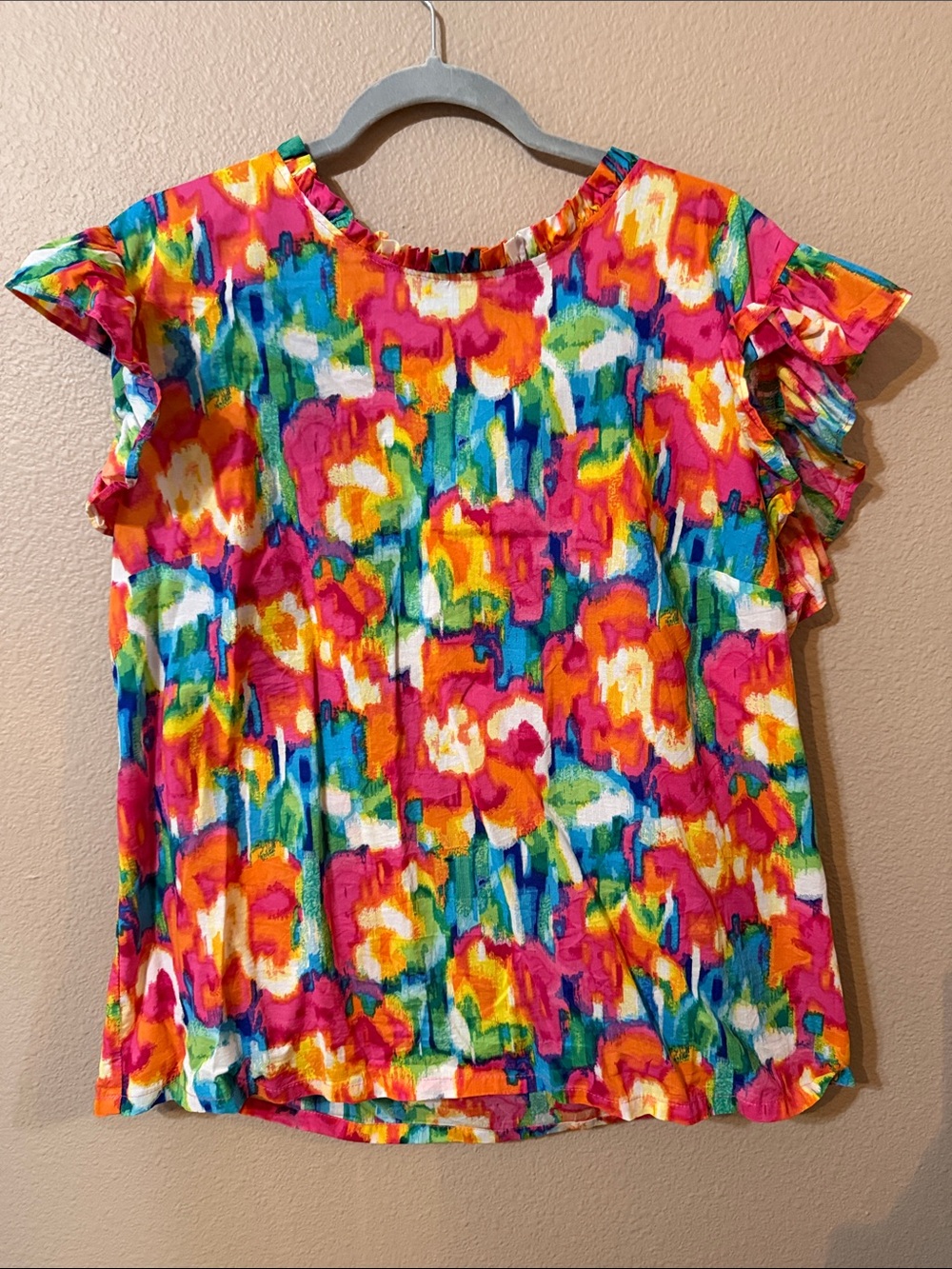 BiBi Multicolor Floral Print Ruffle Sleeve Top